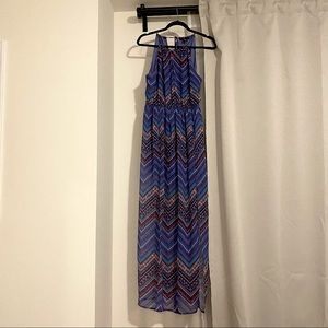 Forever 21 Blue Geometric Maxi Dress Halter-Neck Tie | Medium